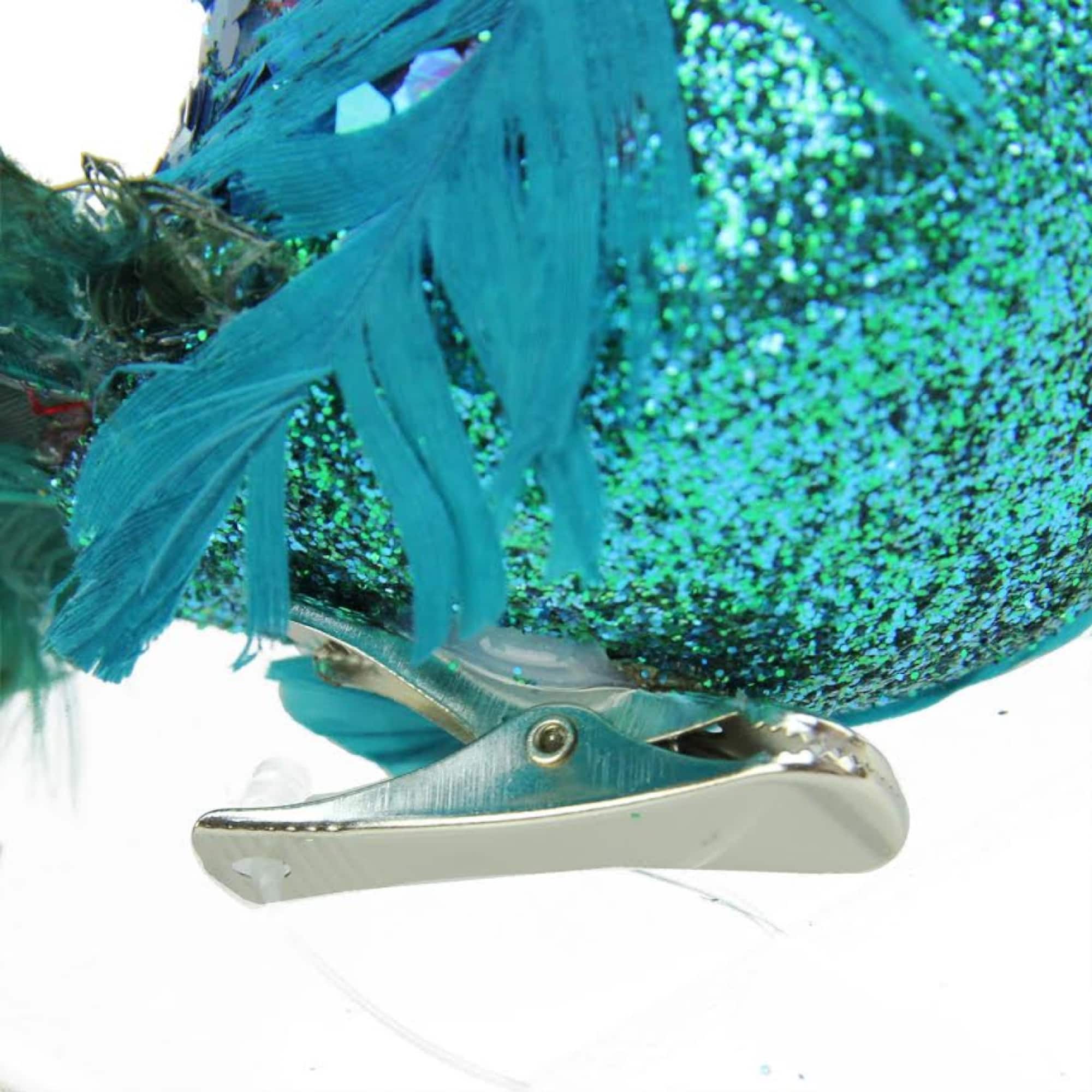 10" Turquoise Blue & Green Peacock Clip-On Ornament